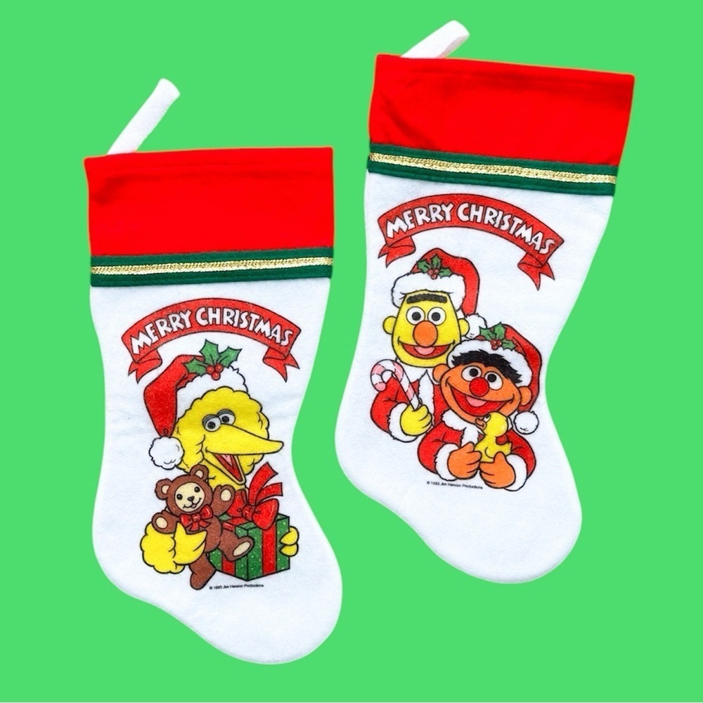 Sesame Street Big Bird Ernie Bert Vtg 1993 Felt Christmas Stockings Set